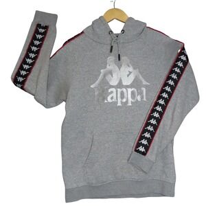 Kappa Mens Heather Gray Logo Tape Pullover Hoodie Silver Omini Logo Sweatshirt